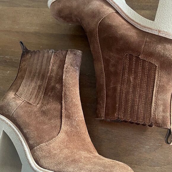 Gianni Bini Ryker Brown Suede Heeled Boots Size 10M Chunky Platform‎ Block Heel - Picture 2 of 11